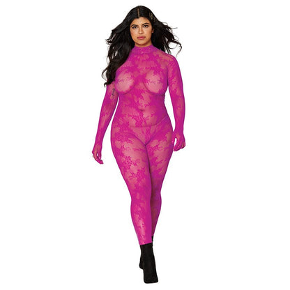 Dreamgirl Bodystocking Queen Size Floral Bodystocking W/ Finger Gloves Azalea at the Haus of Shag