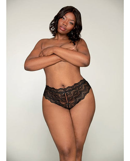 Dreamgirl Crotchless Panty 2XL Lace Tanga Open Crotch Panty Black at the Haus of Shag