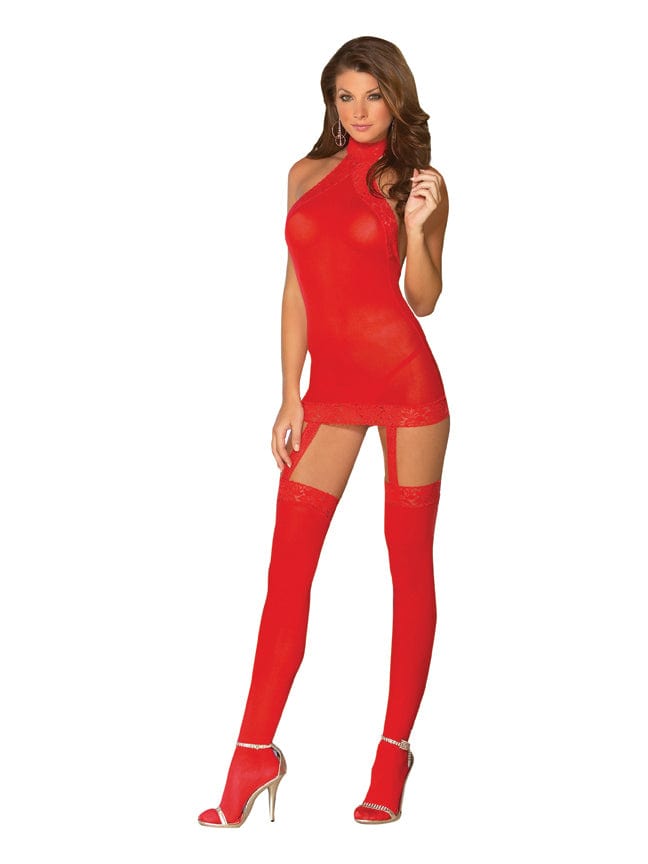 Dreamgirl Dress One size/ Small Sheer Garter Dress Red at the Haus of Shag