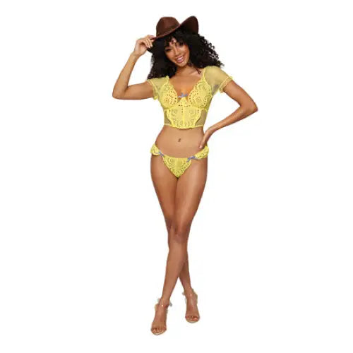 Dreamgirl Eyelet Lace Bustier & G-String Citrus L - Lingerie Set