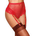 Dreamgirl High-Waisted Fishnet Garter Thong with Lace Detail Ruby L - Garter Belt