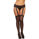 Dreamgirl Plus-Size Stretch Lace Suspender Garter Belt Pantyhose With Attached Sheer Thigh-High Stockings Black Queen