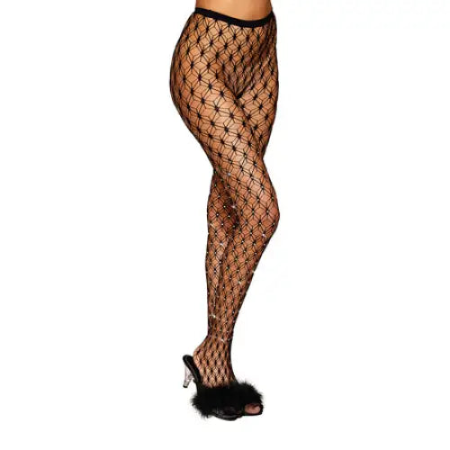 Dreamgirl Rhinestone Net Pantyhose Black O/S - Pantyhose