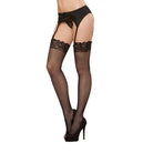 Dreamgirl ’Seville’ Fishnet Thigh High with Lace Top attached to a Garter Belt