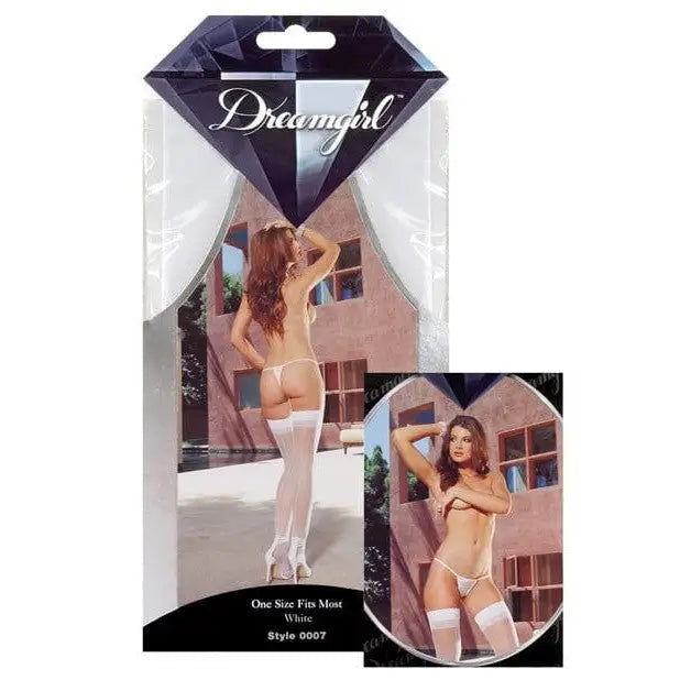 Dreamgirl Sheer Thigh Highs with Back Seam - Women’s Packaged Lingerie Set, White Stockings