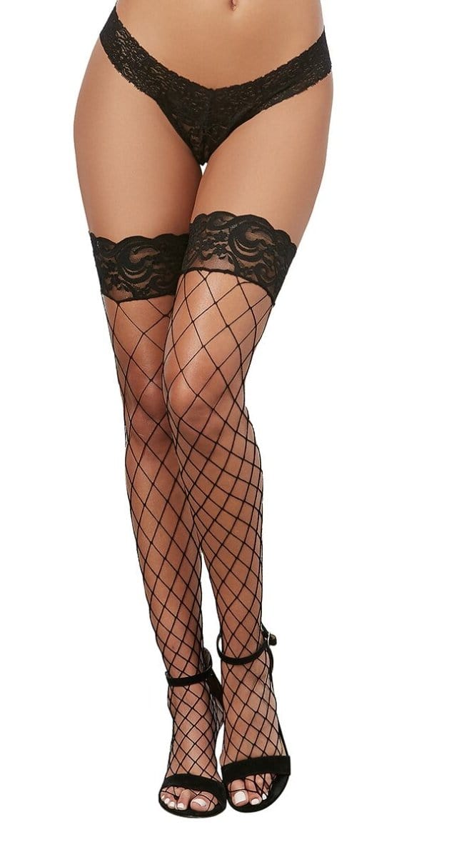 Dreamgirl Thigh-High Stockings One Size Fits Most / Black Dreamgirl Fence Net Thigh High Stockings at the Haus of Shag