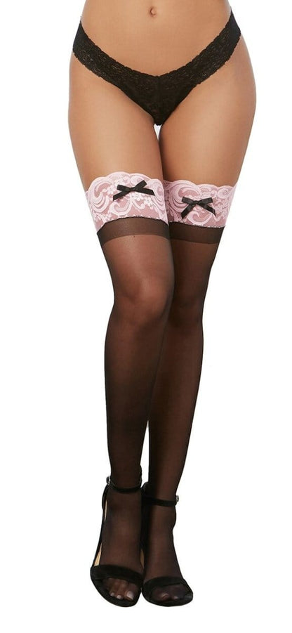 Dreamgirl Thigh-High Stockings One Size Fits Most / Black Dreamgirl Thigh High Stockings with Pink Lace Tops and Bows at the Haus of Shag