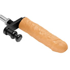 Dual Delight Double Penetration Adapter with a large wooden dil and metal handle