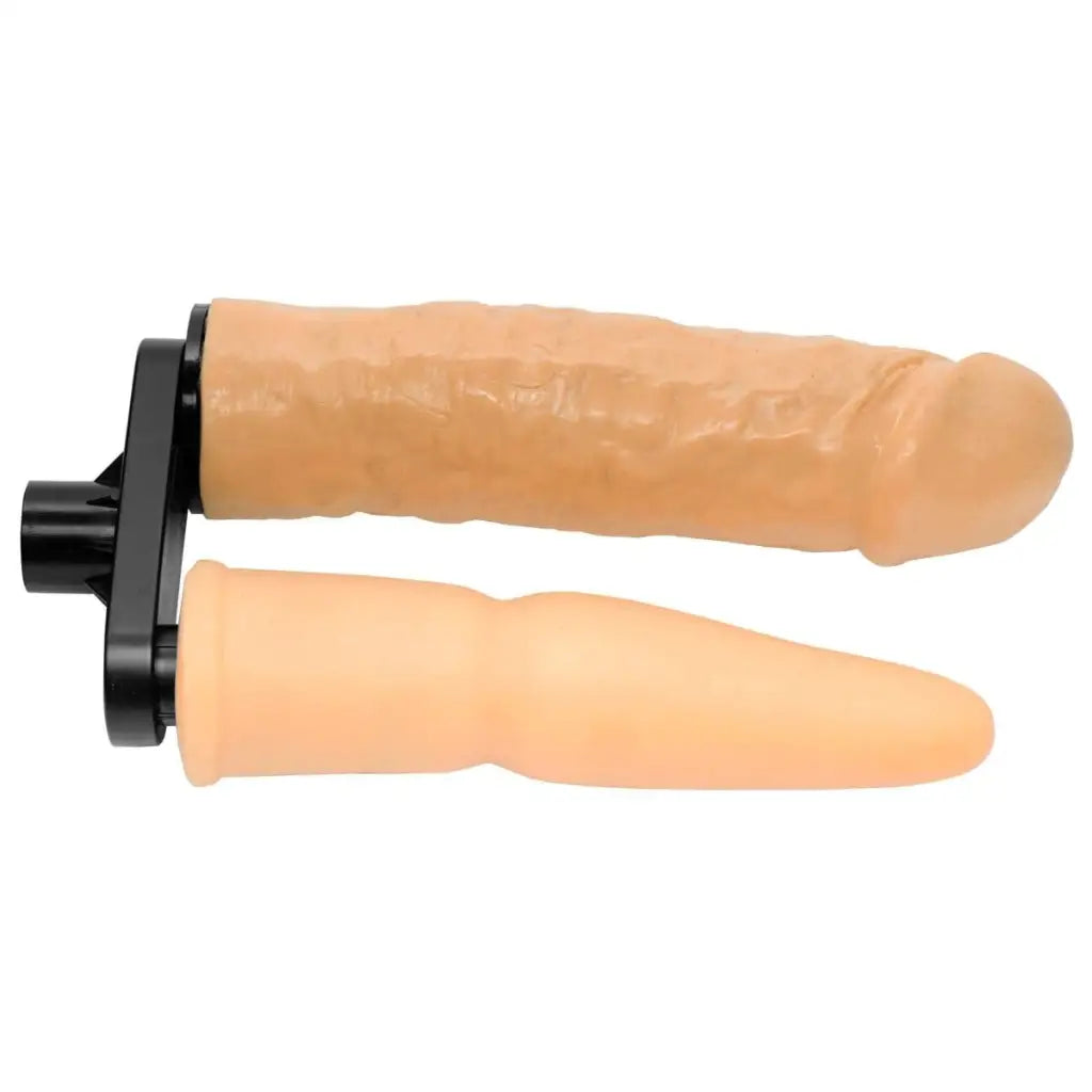 Dual Delight Double Penetration Adapter with flesh dil and black handle for intense pleasure