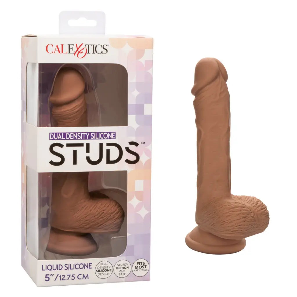 Dual Density Silicone Stud 5in - Brown - Realistic Dildo