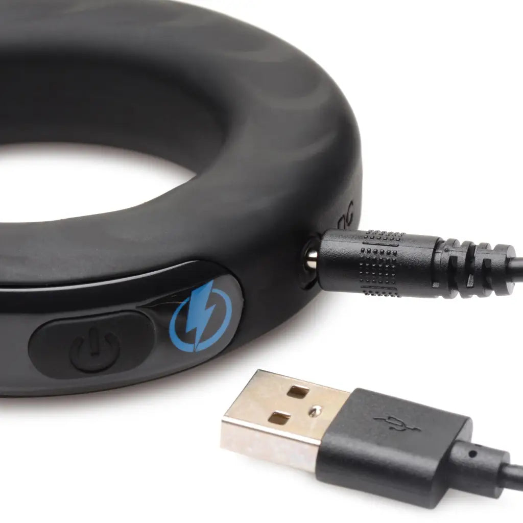 E-Stim Pro Silicone Cock Ring with USB Cable for Enhanced Stimulation and Vibration