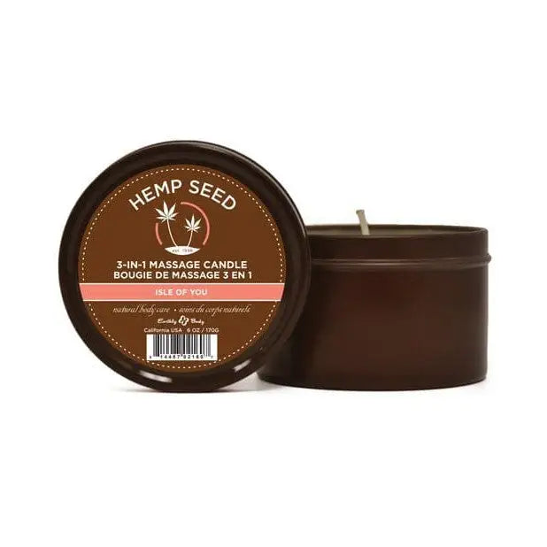 Earthly Body 3-In-1 Hemp Seed Massage Candle in brown tin container - 6 Oz Isle of You