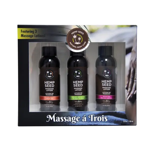 Earthly Body Gift Set Massage A Trois Includes: 2oz Isle of You Massage Lotion 2oz Skinny Dip Massage Lotion & 2oz