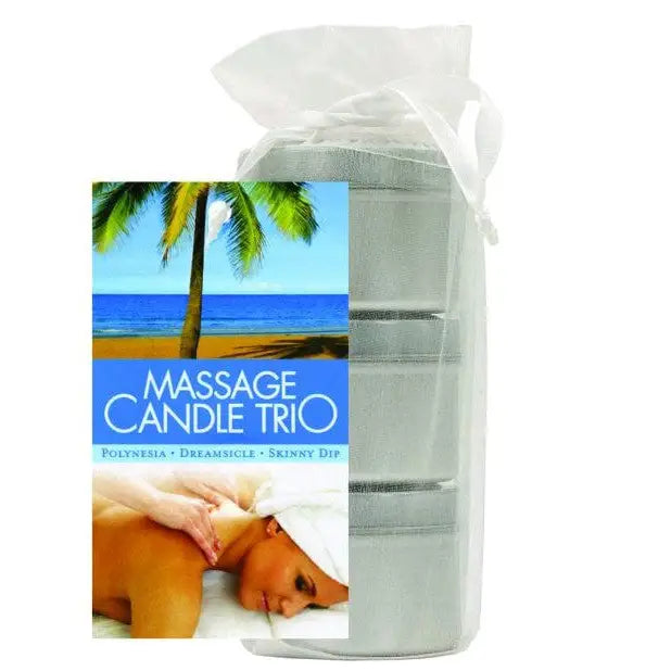 Earthly Body Massage Candle Trio Gift Bag with Tropical-Themed Packaging in Skinny Dip, Dreamsicle, Guavalva