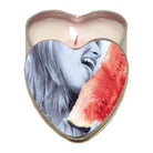 Heart-shaped ’Earthly Body Suntouched Hemp Edible Candle’ with watermelon photo design