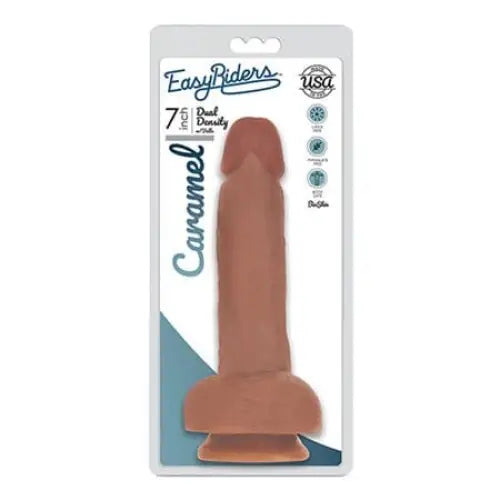 Easy Rider BioSkin Dual Density Dong 7in With Balls Caramel in retail packaging