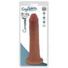 Phallic-shaped brown silicone Easy Riders 8’ Slim Bioskin Dildo Caramel in retail packaging