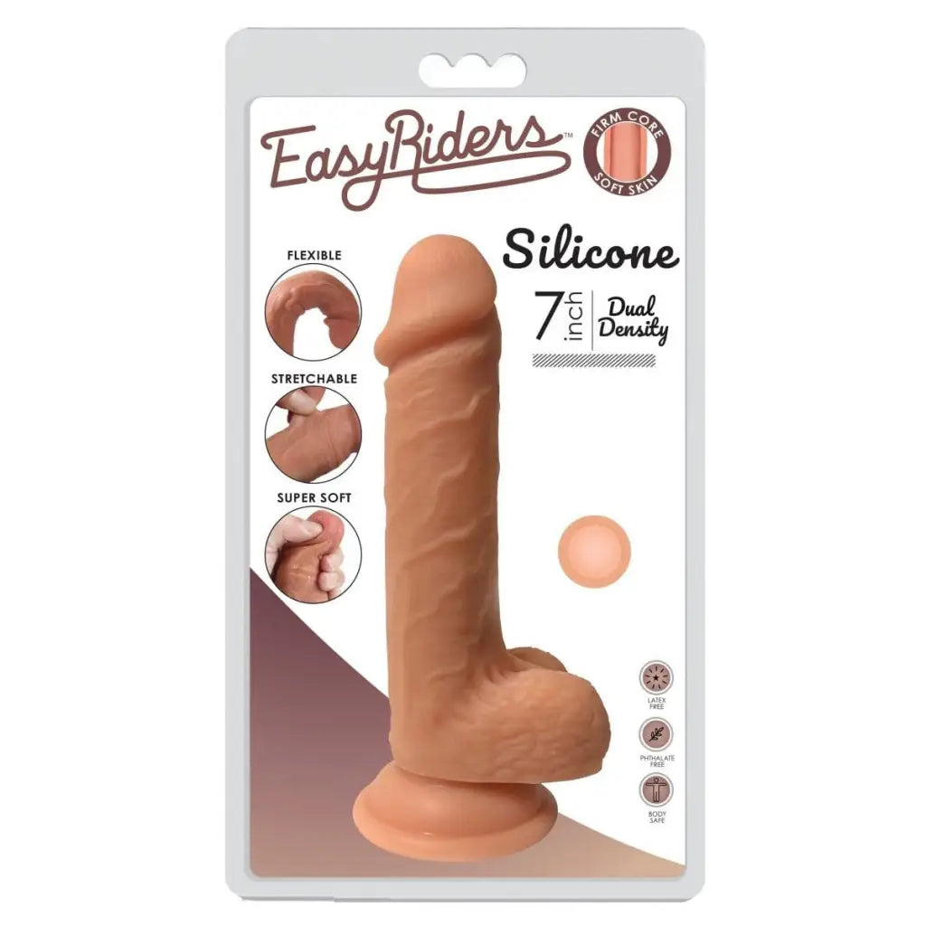 Easy Riders Dual Density Silicone Dildo - flesh-colored with suction cup base