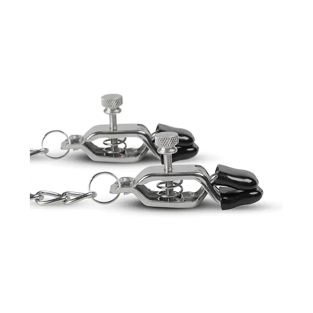 Easy Toys Big Nipple Clamps w/Chain - Silver - Bondage Blindfolds & Restraints