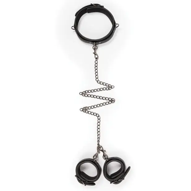 Easy Toys Faux Leather Collar W/handcuffs - Black - Ball Gag