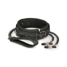 Easy Toys Faux Leather Collar W/nipple Chains - Black - Collar