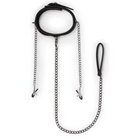 Easy Toys Faux Leather Collar W/nipple Chains - Black - Collar