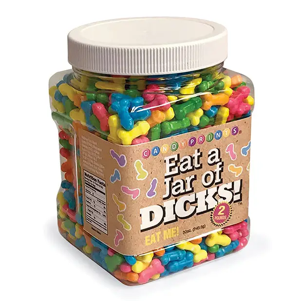 A jar of colorful jelly beans from Eat A Jar Of Dicks 2 lbs