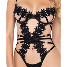 Ebony Rose Floral Guipure Lace Trim Teddy Black - Costumes