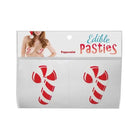 Package of edible body pasties shaped like peppermint candy canes for a festive treat