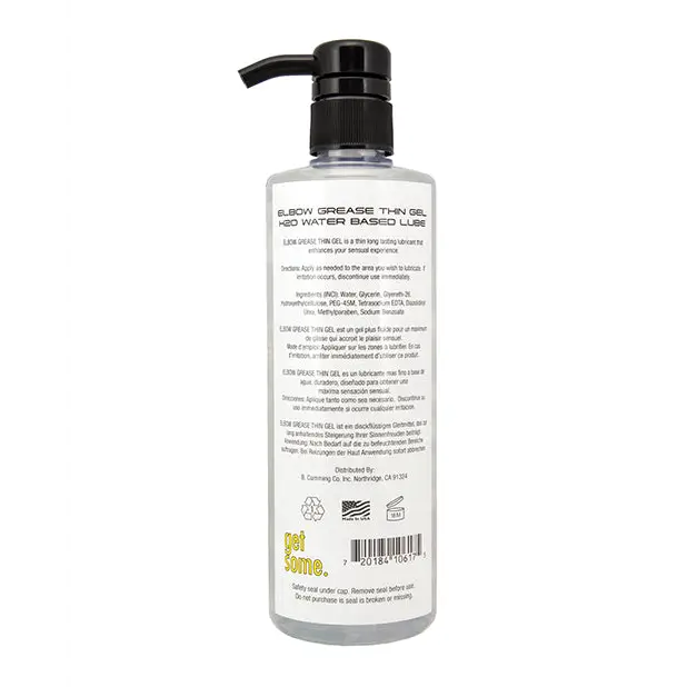 Elbow Grease H2o Thin Gel bottle with black cap standing against a sleek background