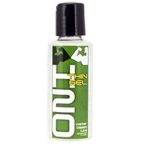 Bottle of Elbow Grease H2O ’Thin Gel’ water-based lubricant in green and white packaging