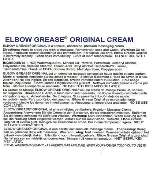 Elbow Grease Oil Based Lubricant Elbow Grease Cream - Original Formula at the Haus of Shag