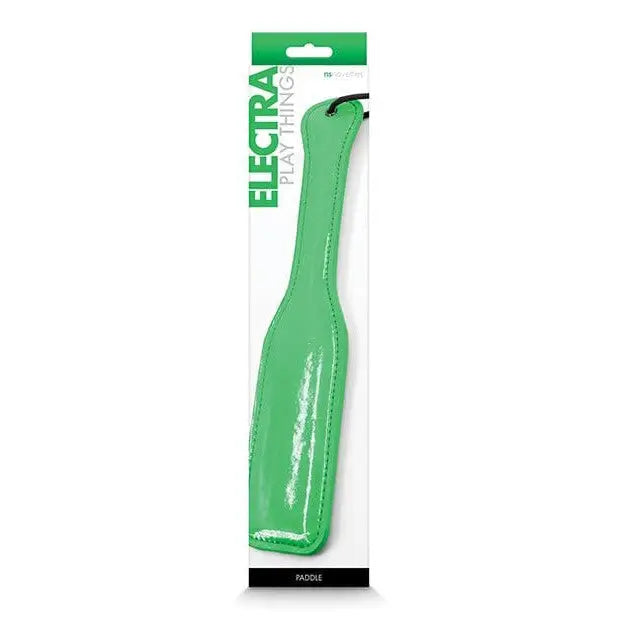 Green leather Electra Play Things paddle for BDSM or spanking play