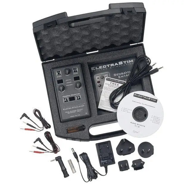 ElectraStim SensaVox EM140 E-Stim device kit with accessories in carrying case