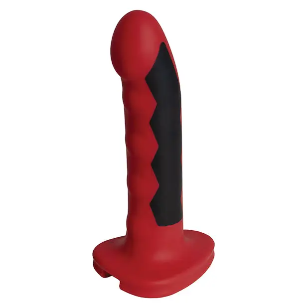 Electrastim Silicone Fusion Komodo Dildo - Red silicone toy with ergonomic black grip