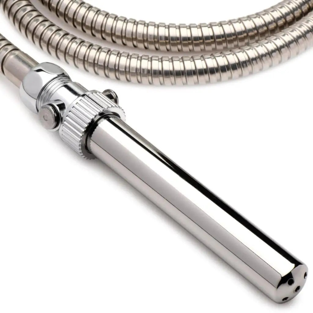 Stainless steel enema nozzle with handheld shower head and quick push valve for easy use