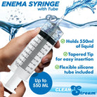 Enema syringe with tapered tip and silicone tube for precise liquid measurement