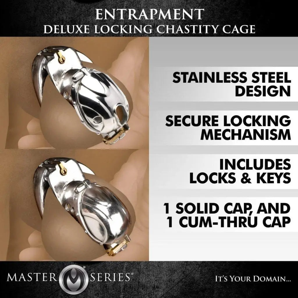 Master Series Cock Cage Entrapment Deluxe Locking Chastity Cage at the Haus of Shag