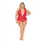 Euphoria Deep V Lace Teddiette W/open Crotch & Butt Red Qn - Teddy