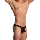 Muscular male torso wearing Euro Male Mesh Thong, sleek black underwear for men