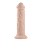 Evolved 7’ Girthy Vibrating Dong: Flesh-colored phallic silicone vibrating adult toy