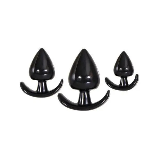 Evolved Anal Delights TPR Rubber Butt Plug Kit includes three black cat ears with one cat nose