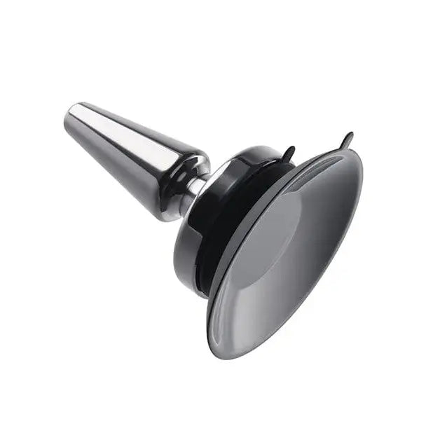 Evolved Beginner Vibrating Metal Plug next to a magnetic car phone mount with circular base