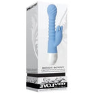 Evolved Bendy Bunny: Light blue flexible vibrator with textured shaft and clitoral stimulator