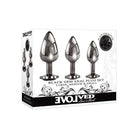 Close-up of the Evolved Black Gem 3-Piece Anal Plug Set showcasing three diverse sex toys