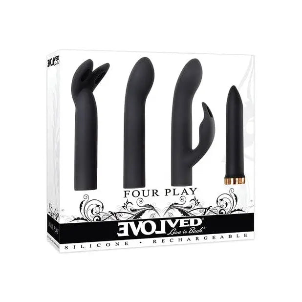 Evolved Four Play Bullet Vibrator Kit’s four toys in a clear box for ultimate fun