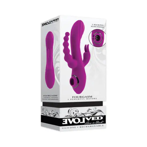 Evolved Fourgasm Rechargeable Triple Stim Vibe with Suction Silicone Purple - Rabbit