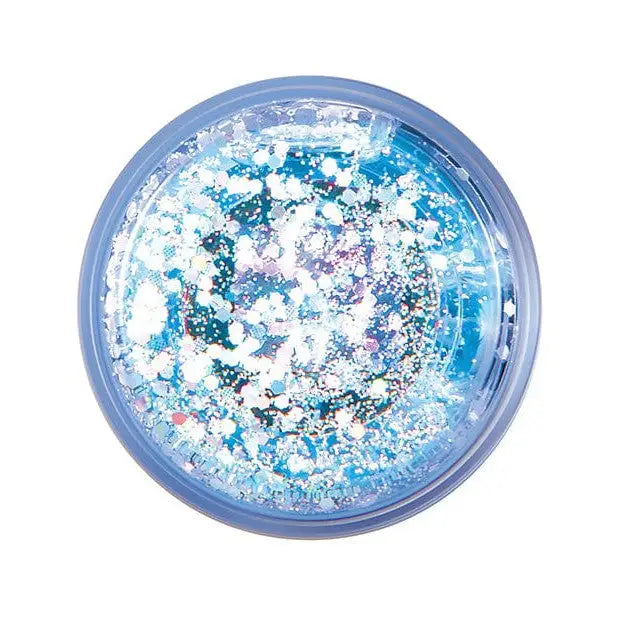 Evolved Glitteriffic Rabbit Vibrator with blue glitter in a jar and one button control