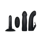 Collection of black silicone pleasure devices from Evolved Heavenly Harness Strap On Kit