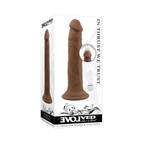 Evolved ’In Thrust We Trust’ Rechargeable Silicone Thrusting Vibrator - Chocolate - Realistic Vibrator